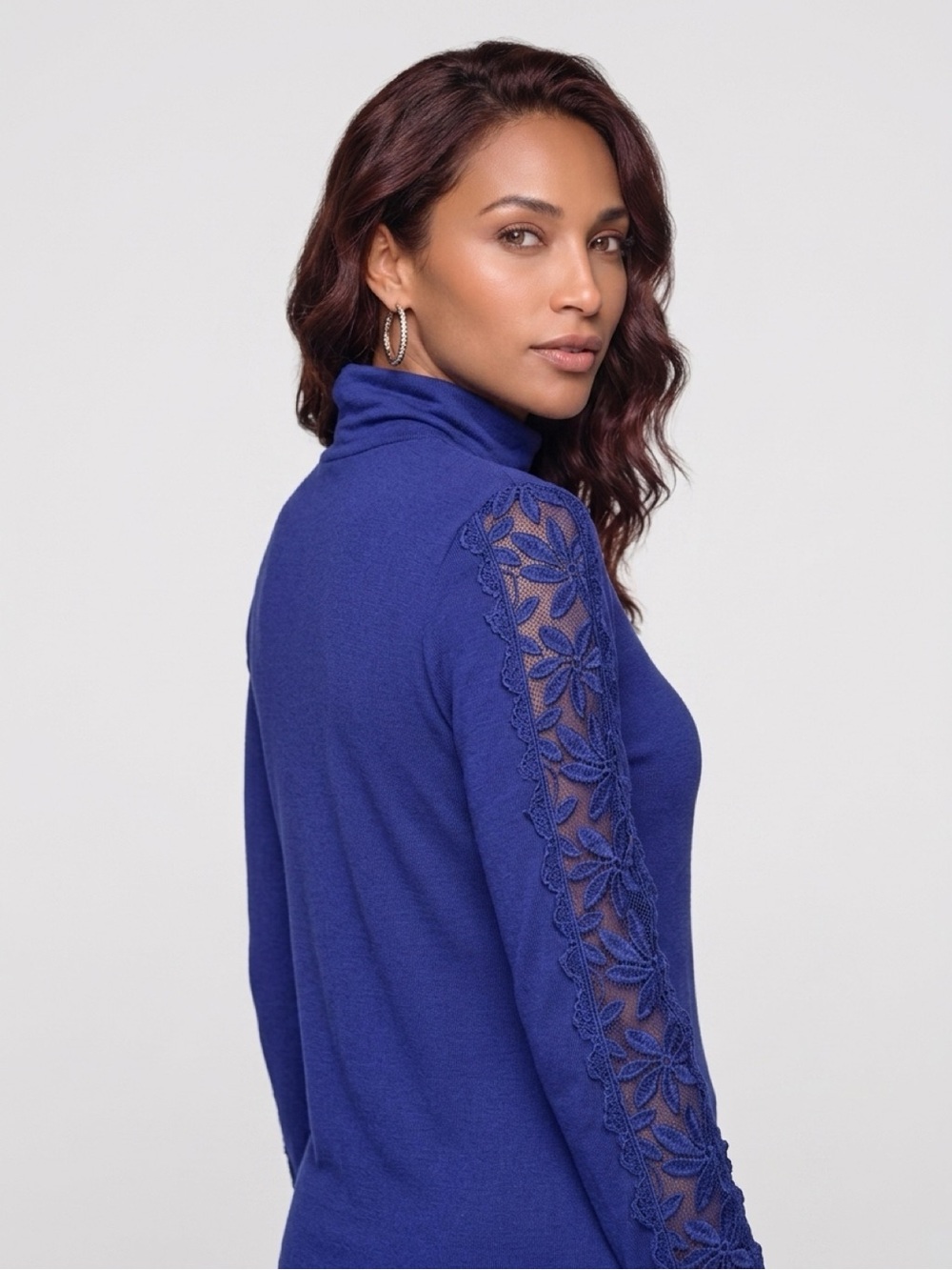 PattyBoutik Purple Lace-Trim Turtleneck Top